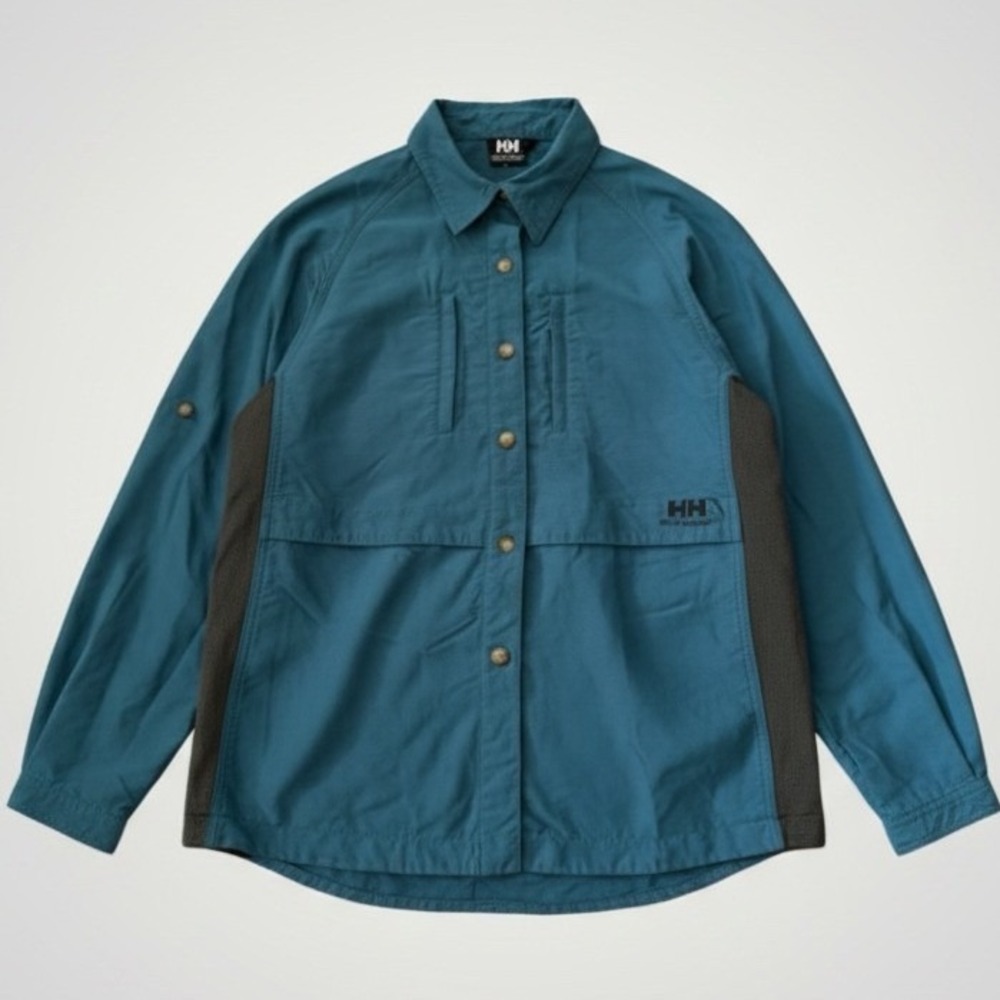 Helly Hansen Tech Hiking Shirt Men Medium Blue Mesh Vented Roll Tab Performance